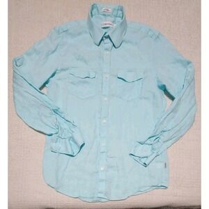 Calvin Klein Summer 100% Linen Shirt  Men's Small Aqua Blue Long Sleeve Button